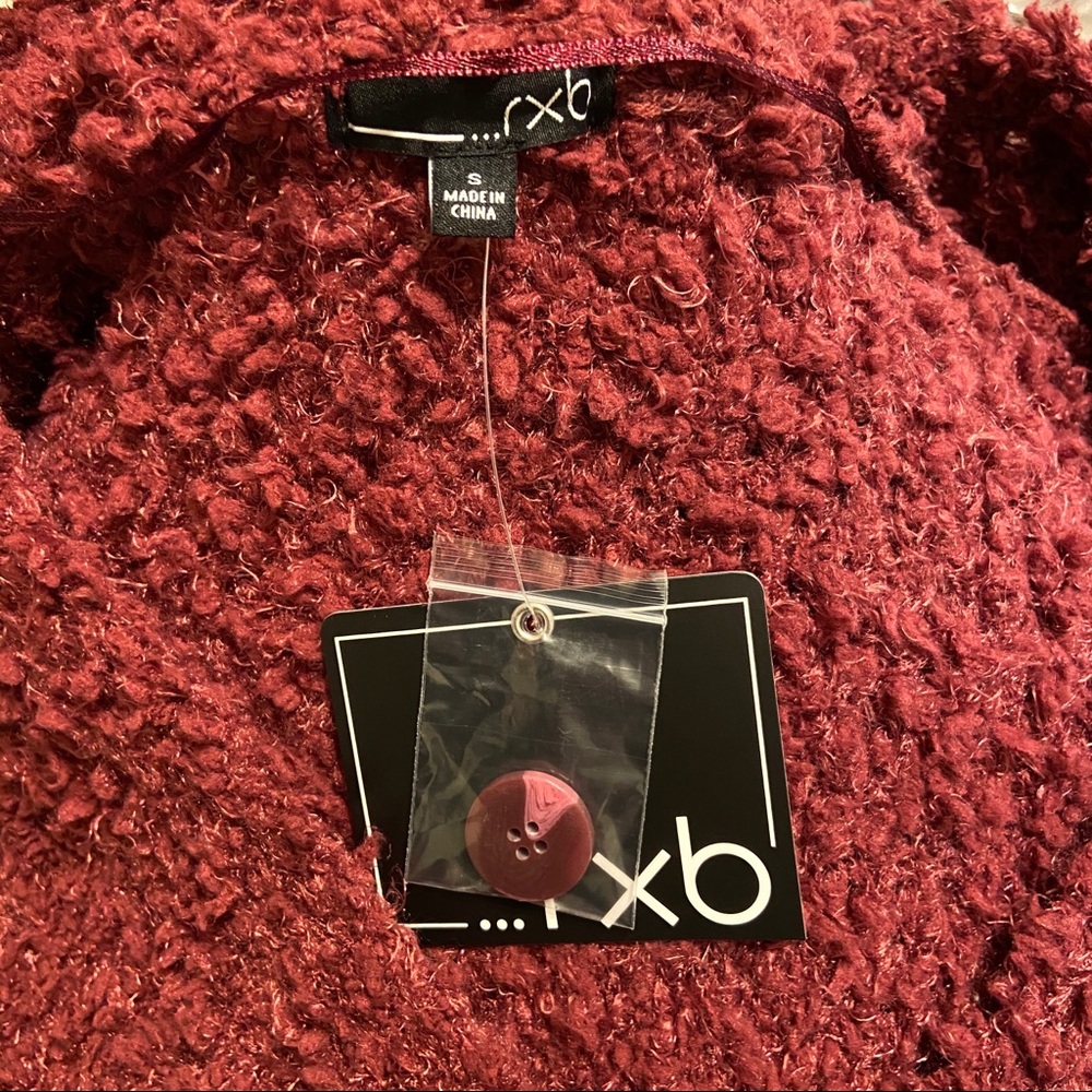 RXB Zinfandel Purple Teddy Boucle V Neck Oversized Cardigan Sweater Small New - Picture 6 of 8